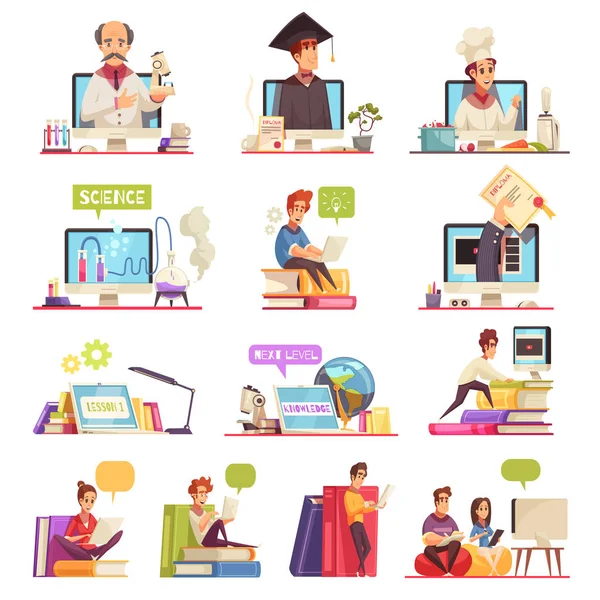 Online Courses Cartoon Set — Stock Vector