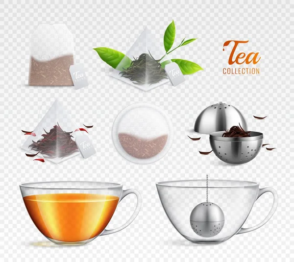 Tea Brewing Bag Realistic Transparent Icon Set — Stock Vector