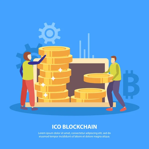 ICO Blockchain Flat Background — Stock Vector
