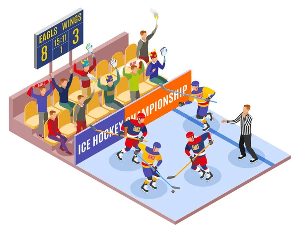 Campeonato de Hóquei no Gelo Composição Isométrica — Vetor de Stock