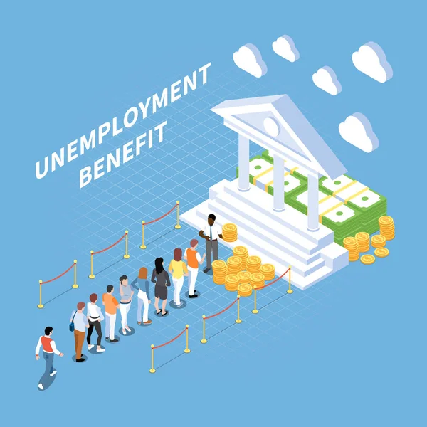 Prestações de desemprego Composição isométrica —  Vetores de Stock