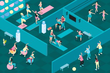 Spor salonu yatay izometrik çizimde