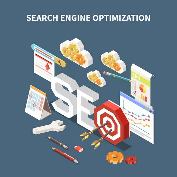 Izometrikus elszigetelt Web Seo összetétele — Stock Vector