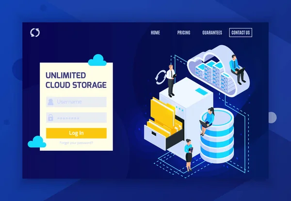 Onbeperkt Cloud opslag Website — Stockvector