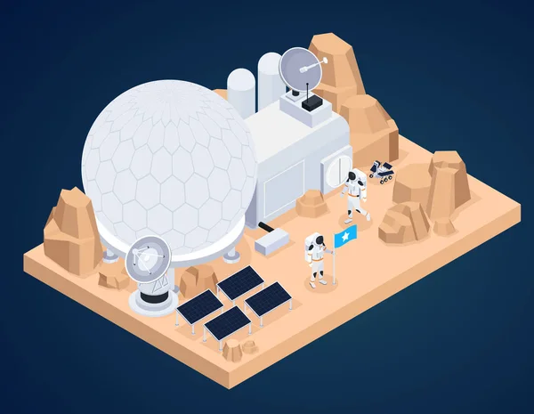 Composição Isométrica da Base Planetária —  Vetores de Stock