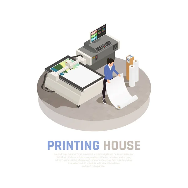 Izometryczne drukowanie House skład poligrafii — Wektor stockowy