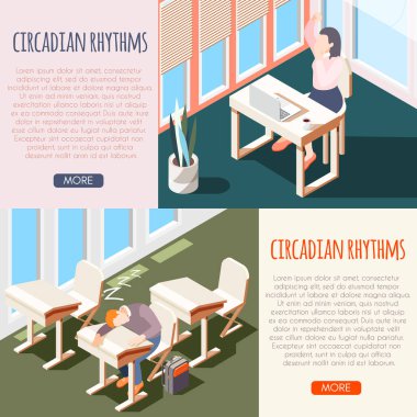 İnsan Circadian ritimleri Izometrik afiş seti