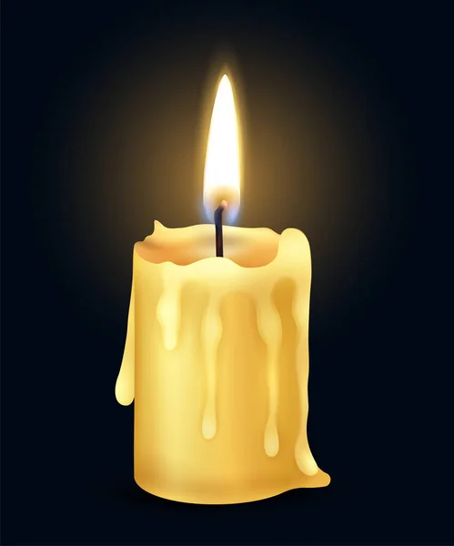 Reálná hořící svíčka Plamenový oheň světlo — Stockový vektor