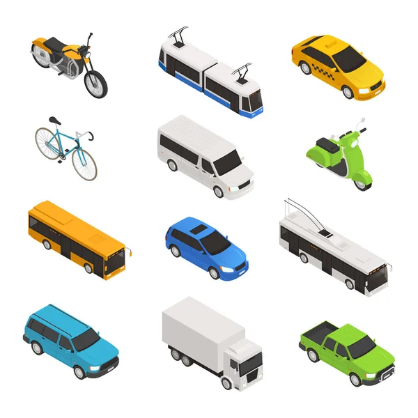 Conjunto de ícones isométricos de transporte urbano — Vetor de Stock