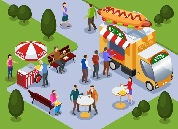 Skład izometryczny Food Truck — Wektor stockowy