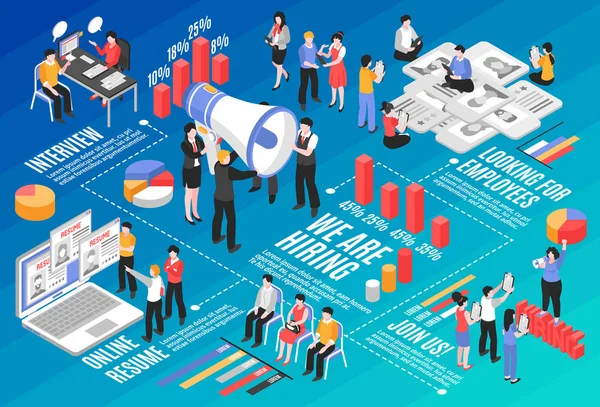 Reclutamiento isométrico Diagrama de flujo Infografías — Vector de stock