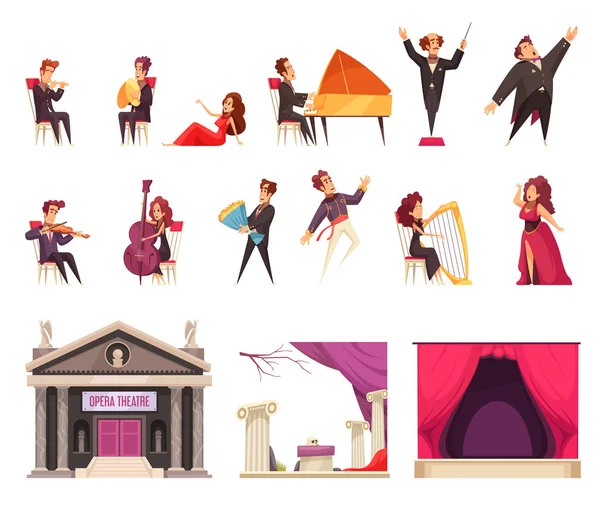 Opera Theater Cartoon Set — Stock Vector