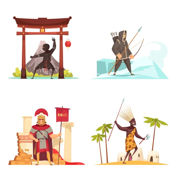 Zestaw ikon starożytnych wojowników Concept — Wektor stockowy