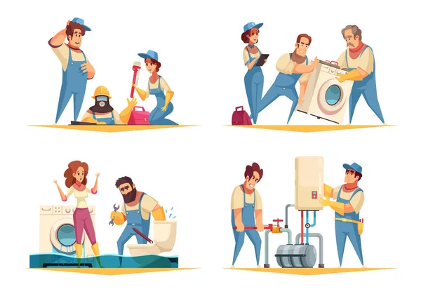 Plombier Travail Cartoon Concept — Image vectorielle