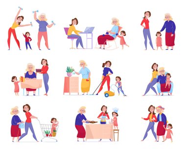 Kadın Nesli Büyükanne Anne Kız Simgesi Seti