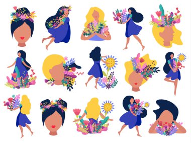 Bahar düz Icons set
