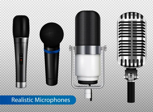 Transparentní množina Profesional mikrofonů — Stockový vektor