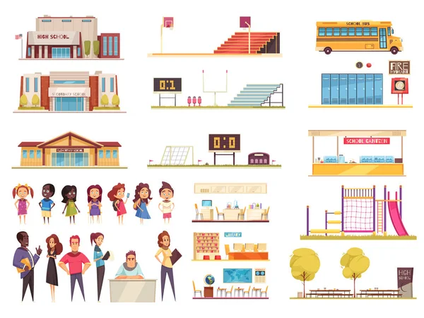 Ikon Kartun Sekolah Ditata — Stok Ilustrasi Ikon Kartun Sekolah Ditata Stok Ilustrasi Bebas Royalti