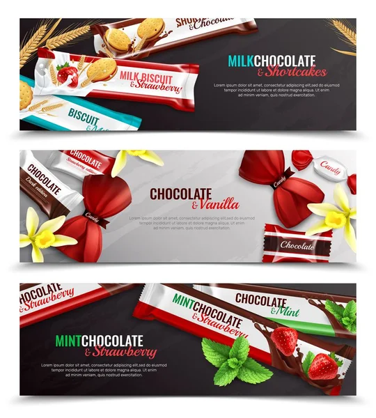 Candy Packaging Realistic Banners. — Stockový vektor