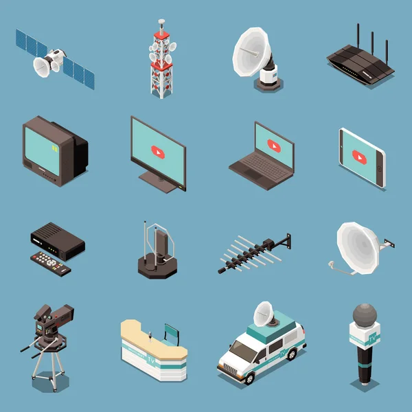 Conjunto de ícones isométricos de telecomunicações —  Vetores de Stock