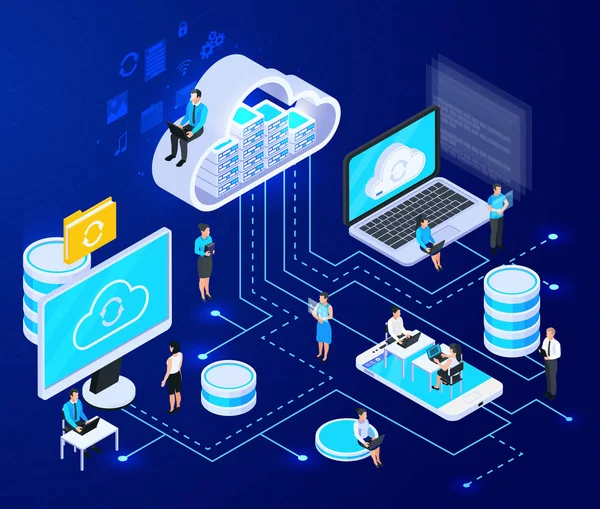 Cloud Networking Composition isométrique — Image vectorielle