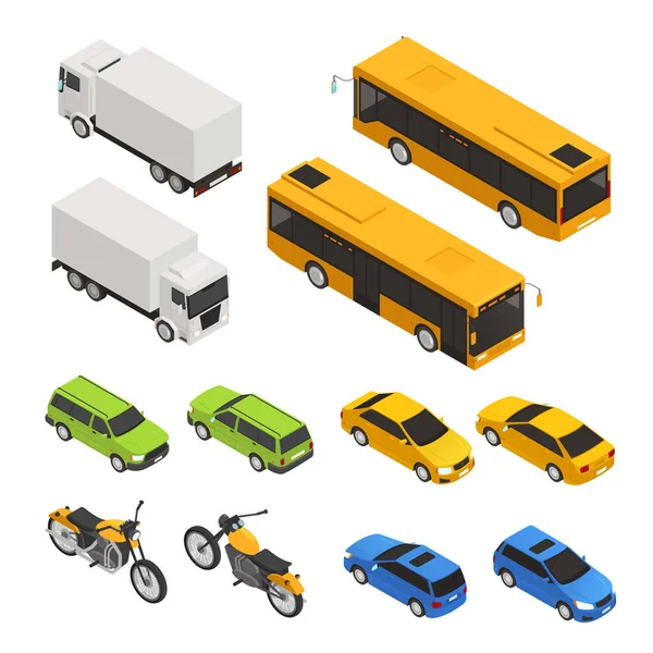 Isometrische gekleurde City Transport Set — Stockvector