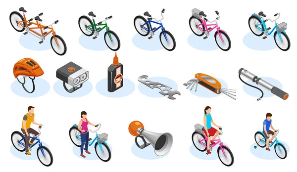 Bicycle Isometric Icons Set — Stock Vector