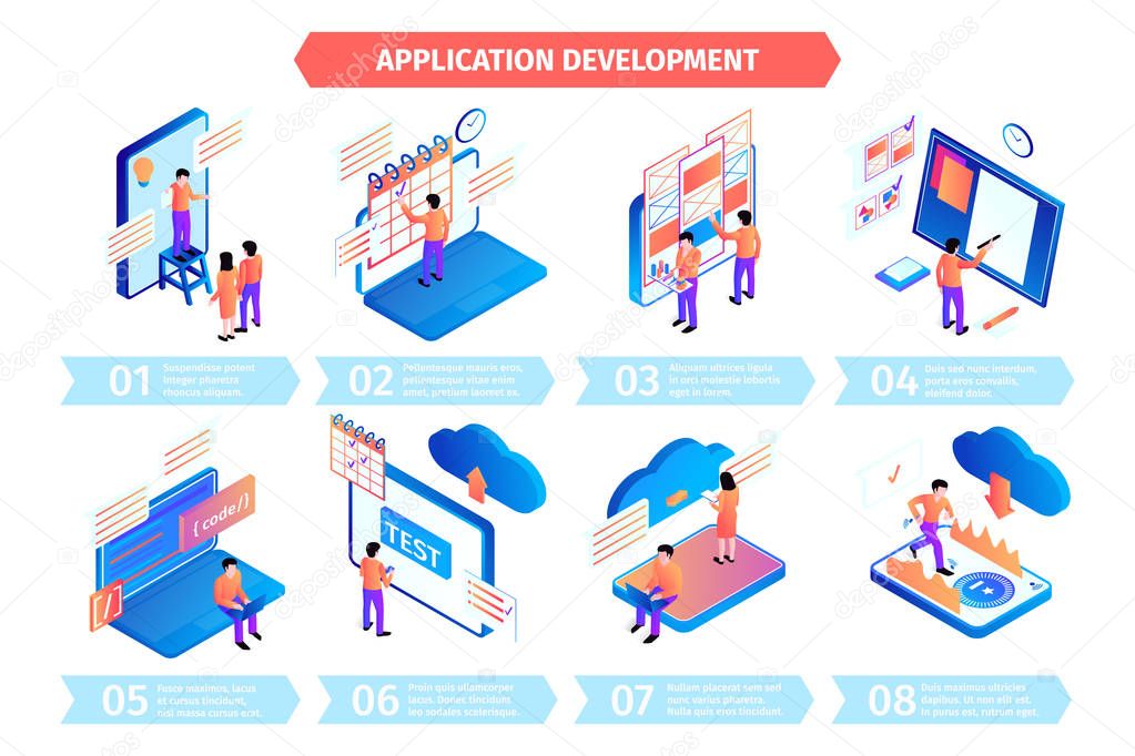 Isometric Application Development Infographics