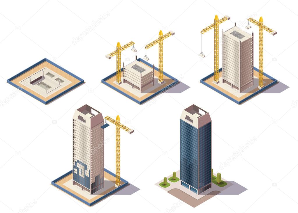 Skyscrapers Construction Isometric Composition