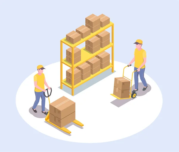 Composição dos trabalhadores de armazenamento de carga — Vetor de Stock