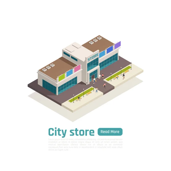 Isometric Store Mall Shopping Center Composition — Stock Vector