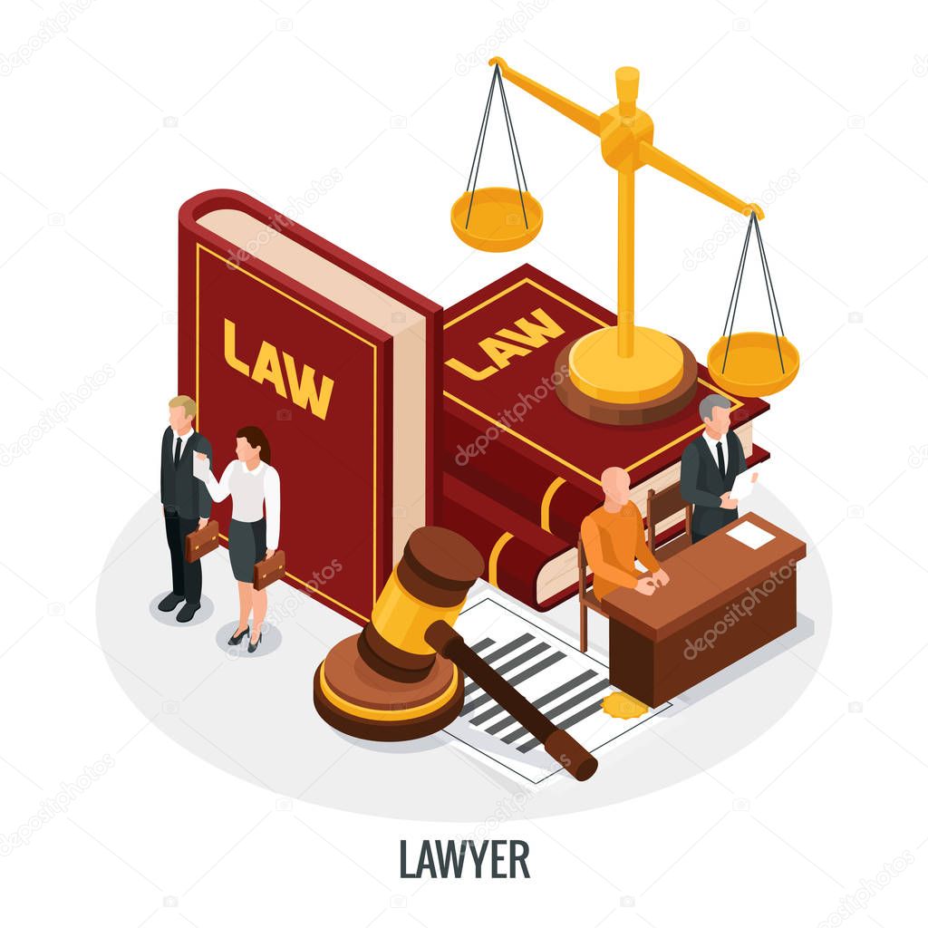 Lawyer Books Isometric Composition