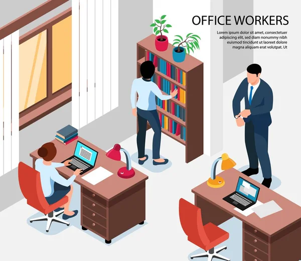 Employés de bureau Illustration isométrique — Image vectorielle