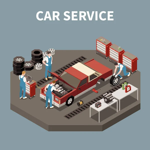 Isometrische Zusammensetzung des Car Service — Stockvektor
