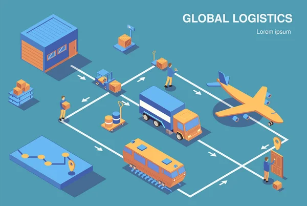 Izometrický vývojový diagram globálního logistika — Stockový vektor