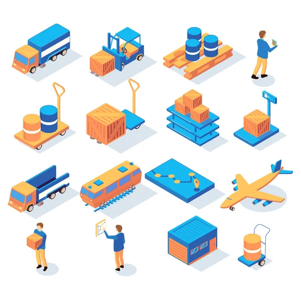 Icônes isométriques de livraison logistique — Image vectorielle