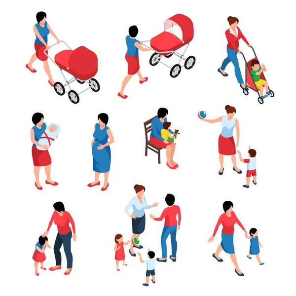 Mother And Baby Isometric Set — Stock Vector