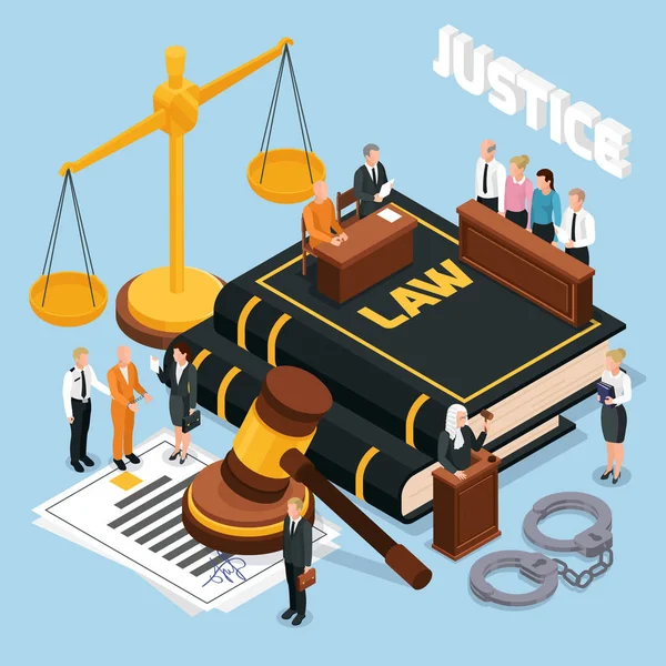 Law Justice Izometrické složení — Stockový vektor