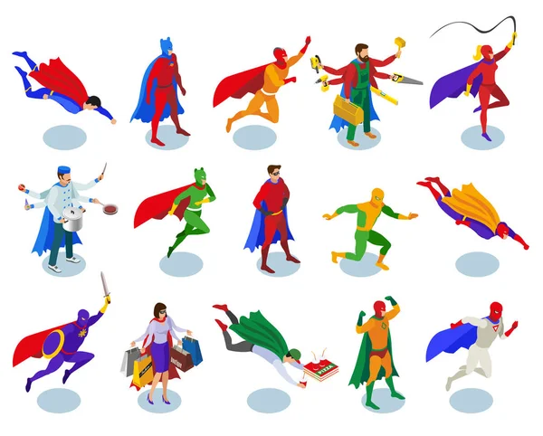 Super Heroes Isometric People — Stock Vector
