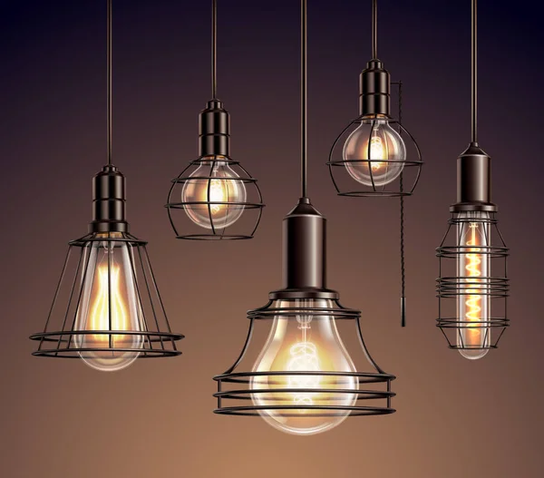Vintage Light Bulbs Realistic Set — Stock Vector