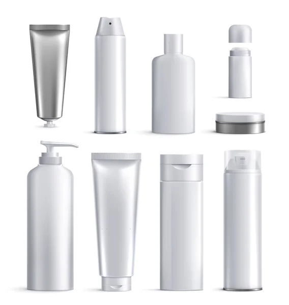 Botellas de cosméticos para hombre Set de iconos realistas — Vector de stock