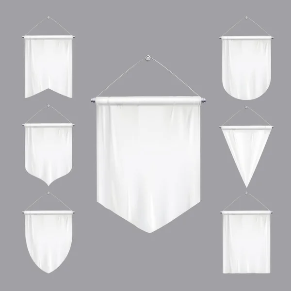 Pennants bianco Realistico Set — Vettoriale Stock