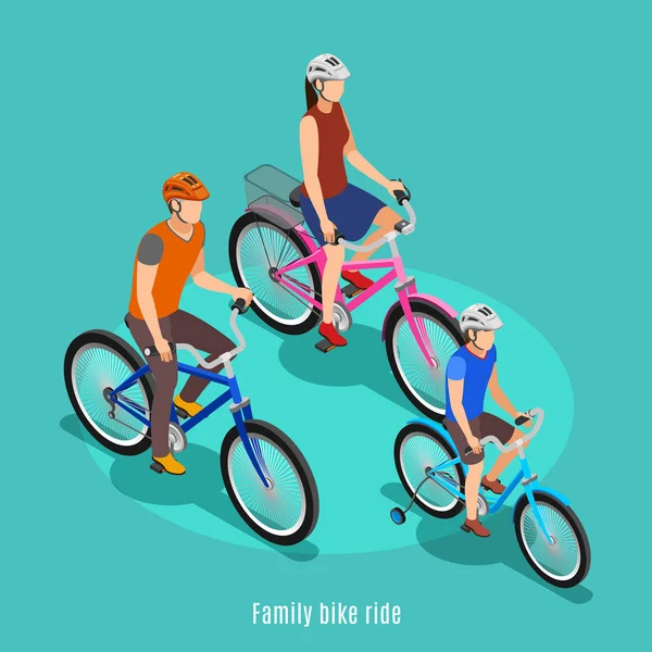 Изометрический фон семейного велосипеда — стоковый вектор
