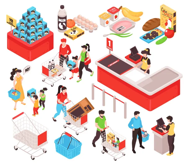 Supermarket Isometric Set — Stock Vector