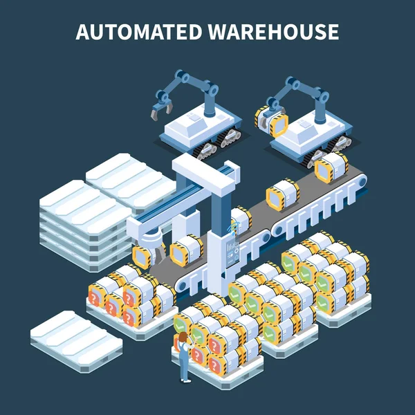 Automatic Warehouse Isometric Composition — Stock Vector