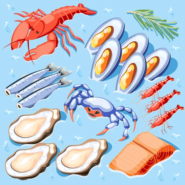 Poster Isometrik Ikan Superfood - Stok Vektor