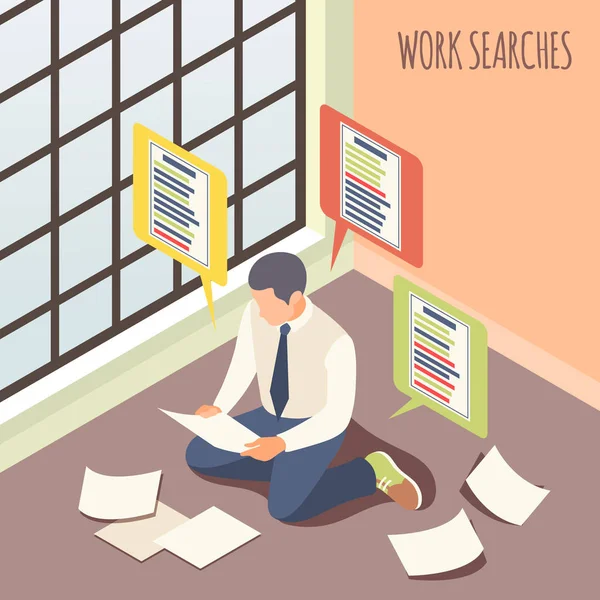 Work Searches Isometric Background — 스톡 벡터