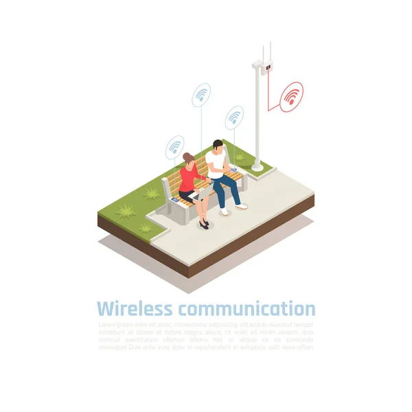 Wireless Communication Isometric Poster — Stock Vector