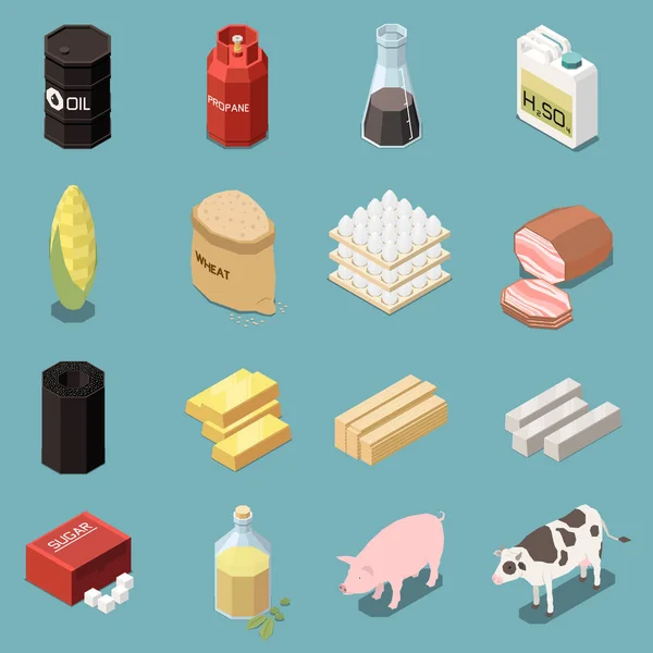 Isometric Commodity Icons Collection — Stock Vector