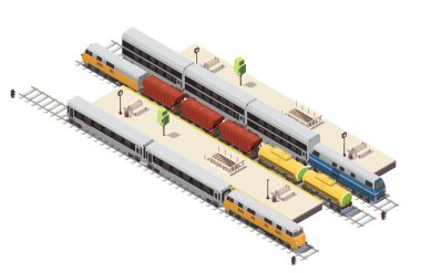  Tren demiryolu izometrik kompozisyon 